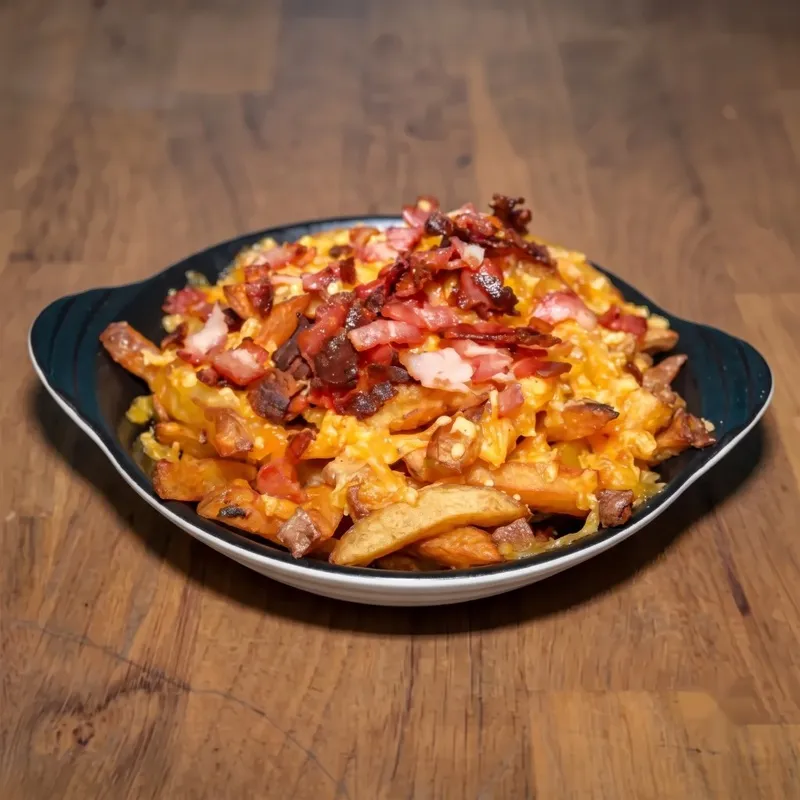 Assiette frites maison avec cheddar/bacon, Chez Magda