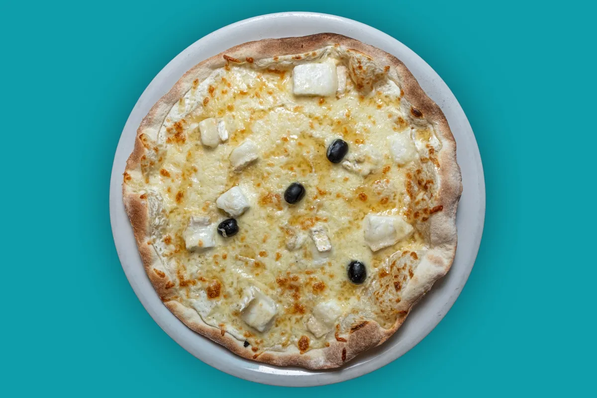 Pizza Chèvre, pâte fine, Chez Magda